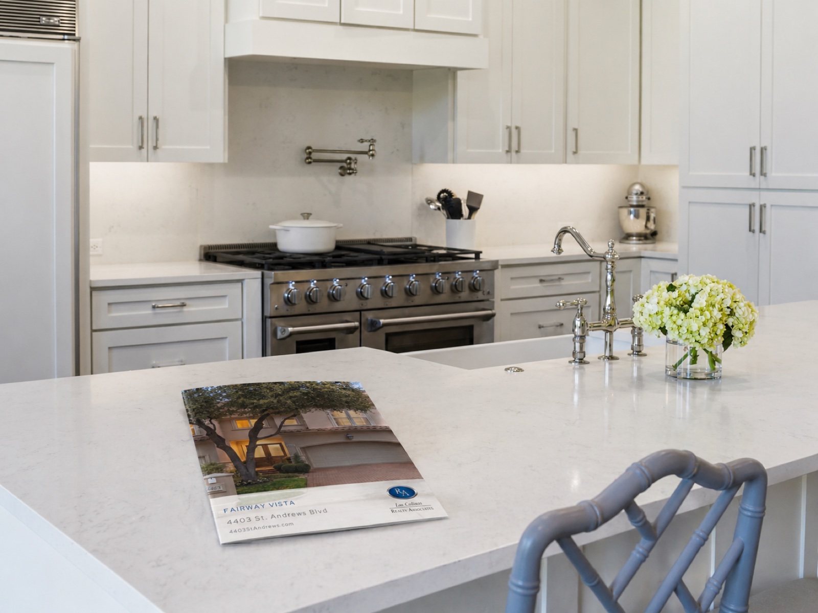 Property brochure styled on kitchen counter — F2 Visuals print collateral