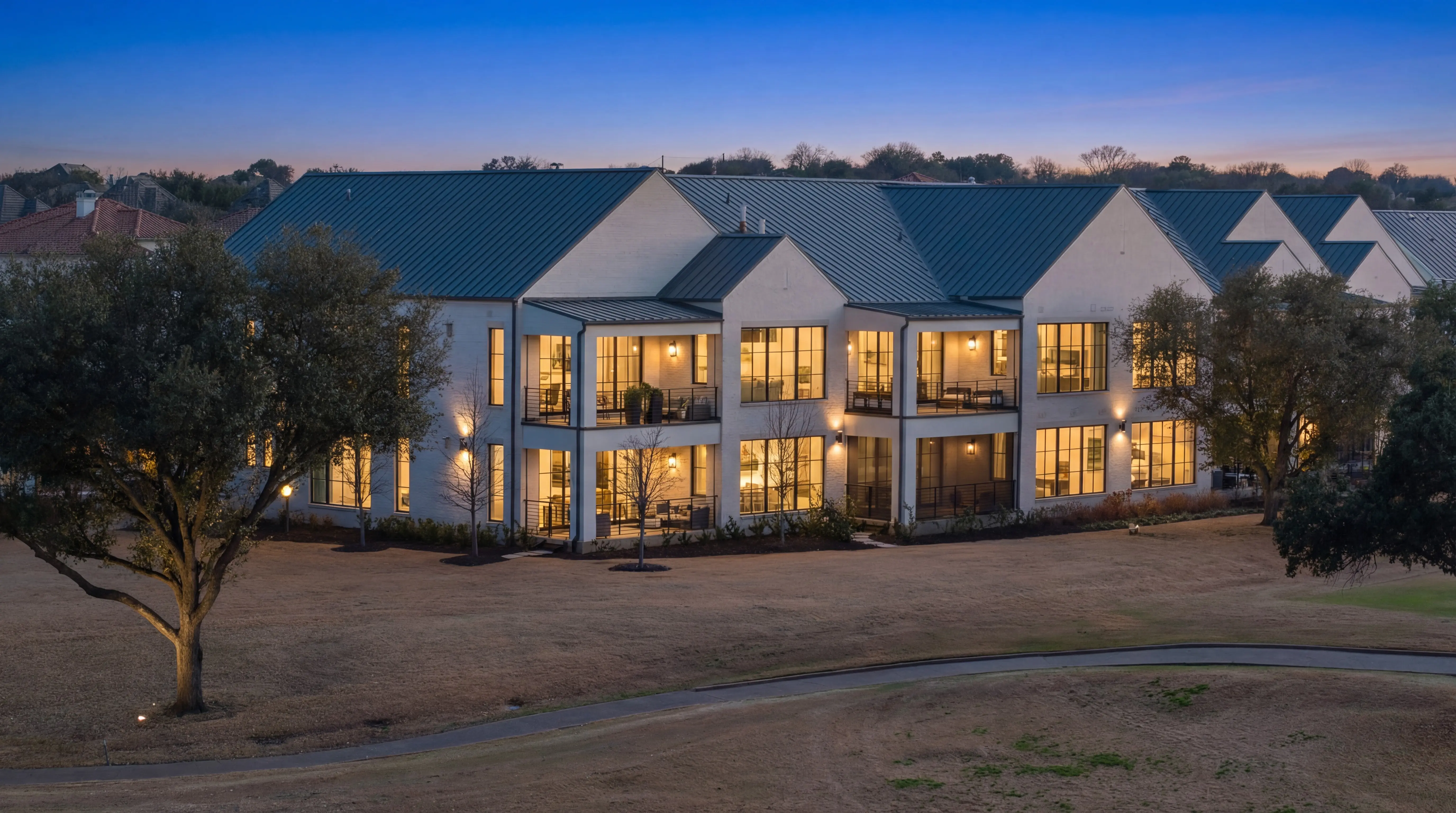 Westlake Vaquero luxury estate twilight aerial drone photography by F2 Visuals